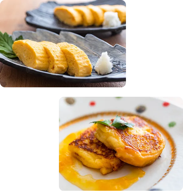 ライブキッチンで作られたおフレンチトースト、だし巻き